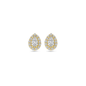 oorknoppen zirkonia halo 8 mm 14K geelgoud