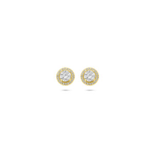 oorknoppen zirkonia halo 9 mm 1 micron zilver verguld (geel)