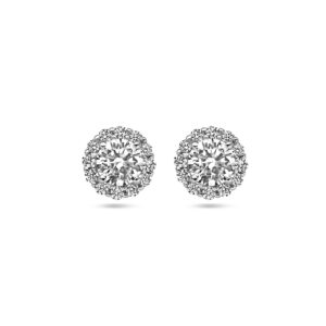 oorknoppen zirkonia halo zilver gerhodineerd