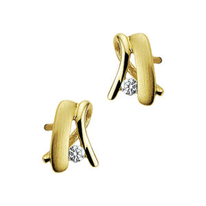 oorknoppen zirkonia poli/mat 14K geelgoud