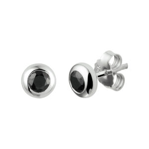 oorknoppen zwart zirkonia zilver gerhodineerd