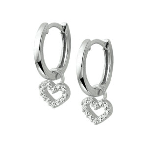oorringen hart zirkonia zilver gerhodineerd