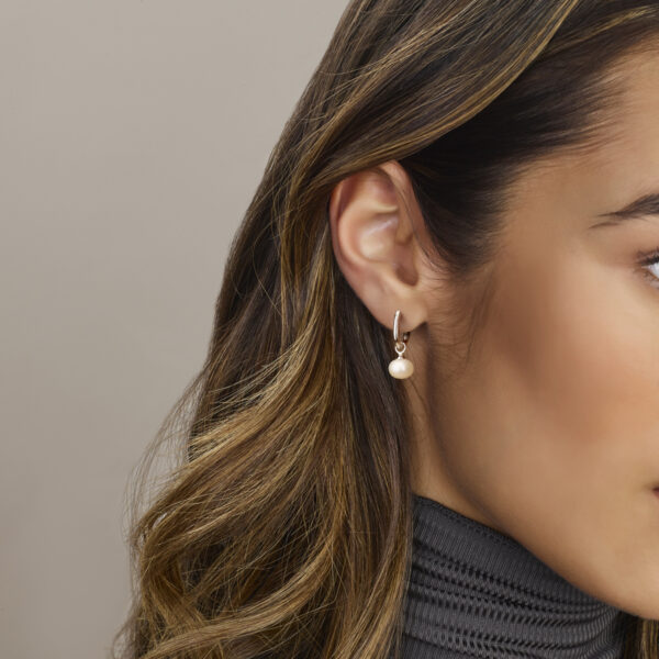 oorringen parel 23 mm zilver gerhodineerd - Afbeelding 2