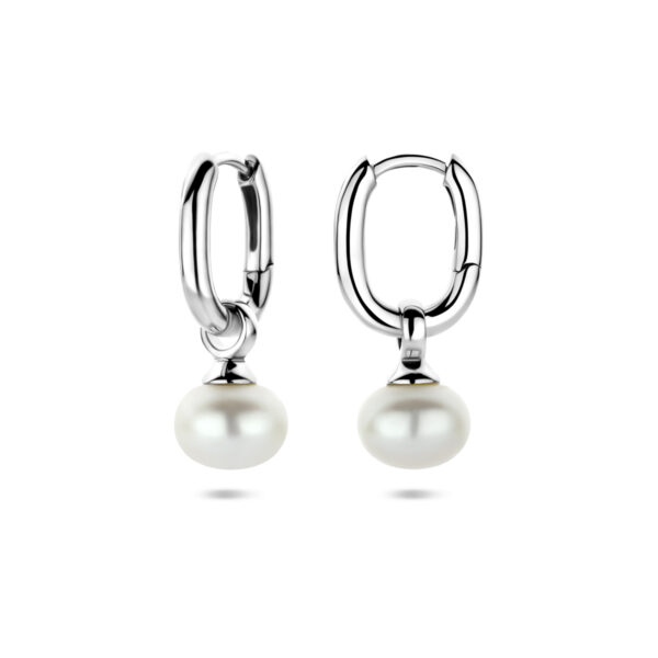 oorringen parel 23 mm zilver gerhodineerd - Afbeelding 3