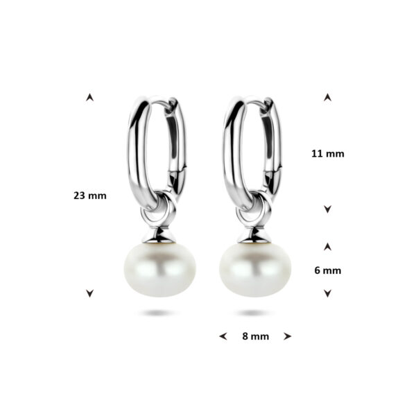 oorringen parel 23 mm zilver gerhodineerd - Afbeelding 4