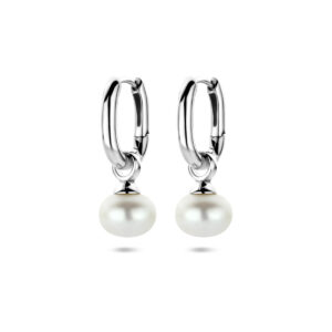 oorringen parel 23 mm zilver gerhodineerd