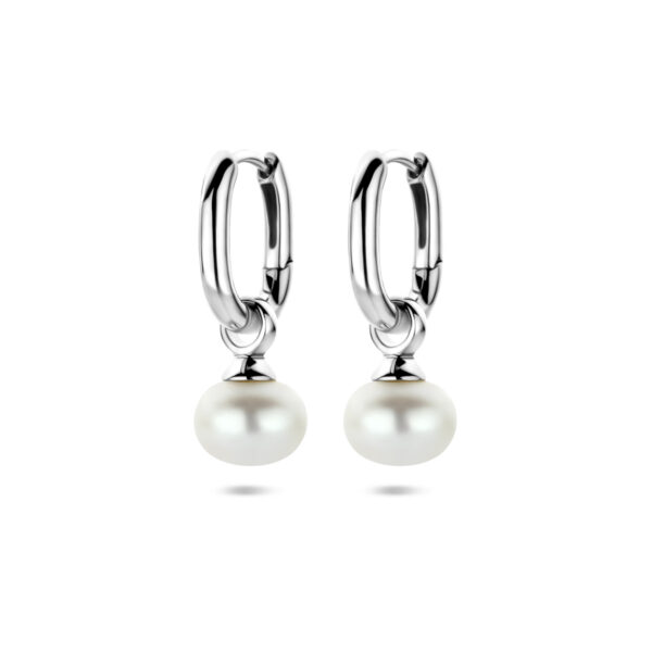 oorringen parel 23 mm zilver gerhodineerd