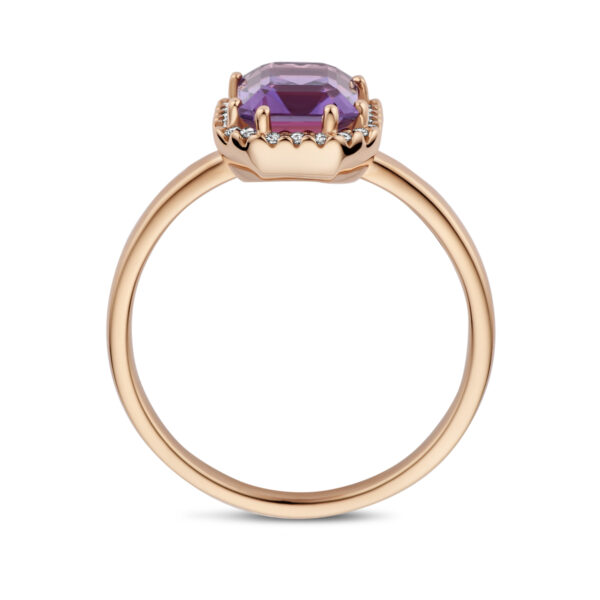 ring amethist en diamant 0.10ct h si 14K roségoud - Afbeelding 3