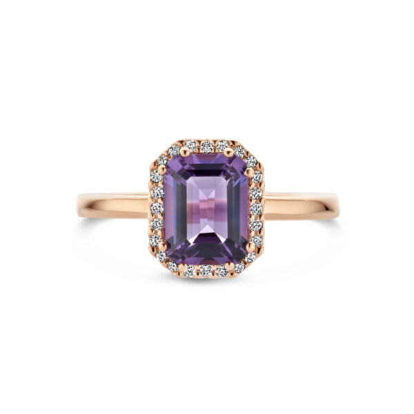 ring amethist en diamant 0.10ct h si 14K roségoud - Afbeelding 4