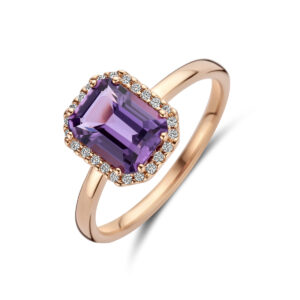ring amethist en diamant 0.10ct h si 14K roségoud