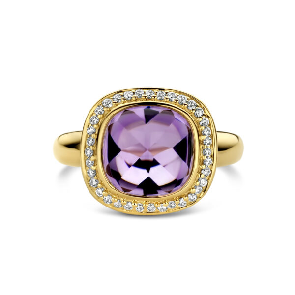 ring amethist en diamant 0.20ct h si halo 14K geelgoud - Afbeelding 4
