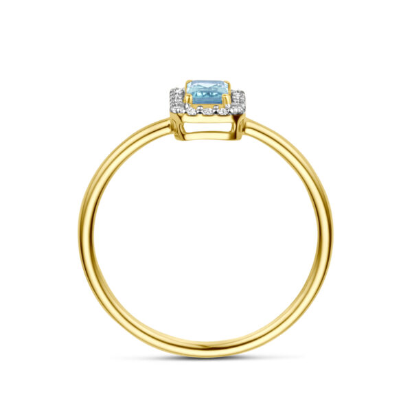 ring aquamarijn en diamant 0.08ct h si 14K geelgoud - Afbeelding 3