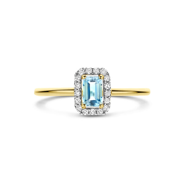 ring aquamarijn en diamant 0.08ct h si 14K geelgoud - Afbeelding 4