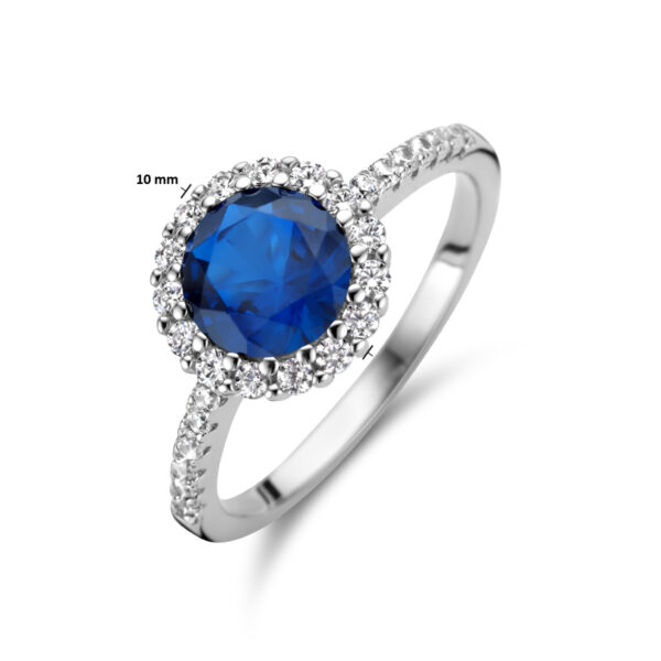 ring blauw en wit zirkonia halo zilver gerhodineerd - Afbeelding 4