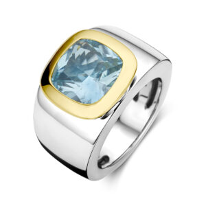 ring blauw topaas goud met zilver