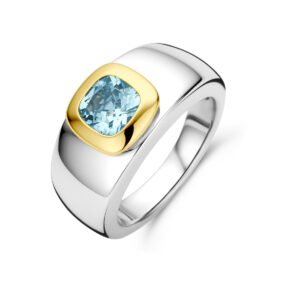 ring blauw topaas goud met zilver