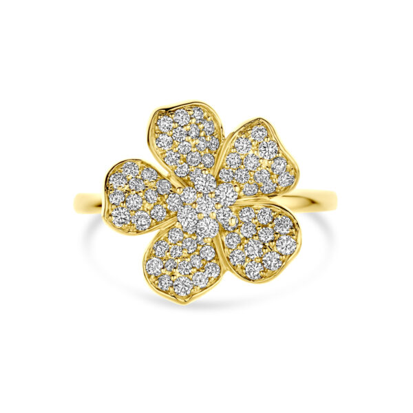 ring bloem diamant 0.75ct h si 14K geelgoud - Afbeelding 4