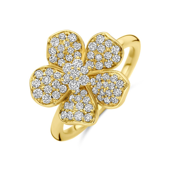 ring bloem diamant 0.75ct h si 14K geelgoud