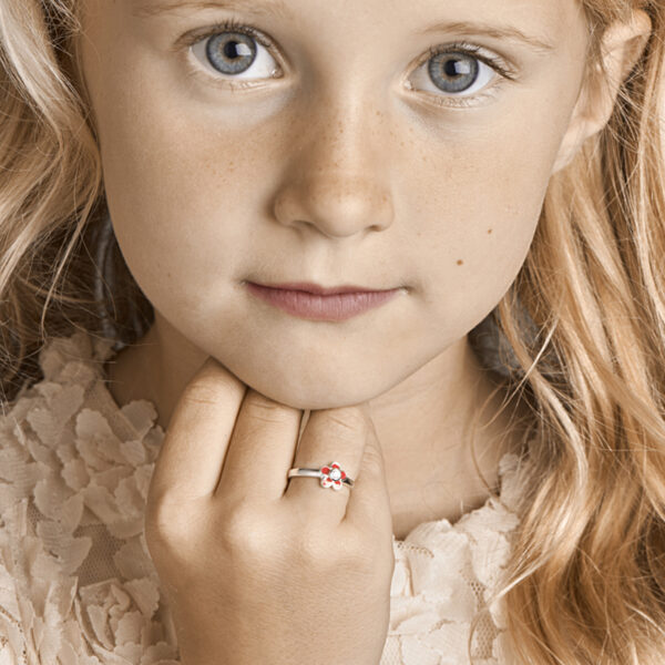 ring bloem en roze zirkonia zilver wit - Afbeelding 2