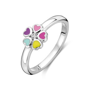 ring bloem en zirkonia zilver gerhodineerd