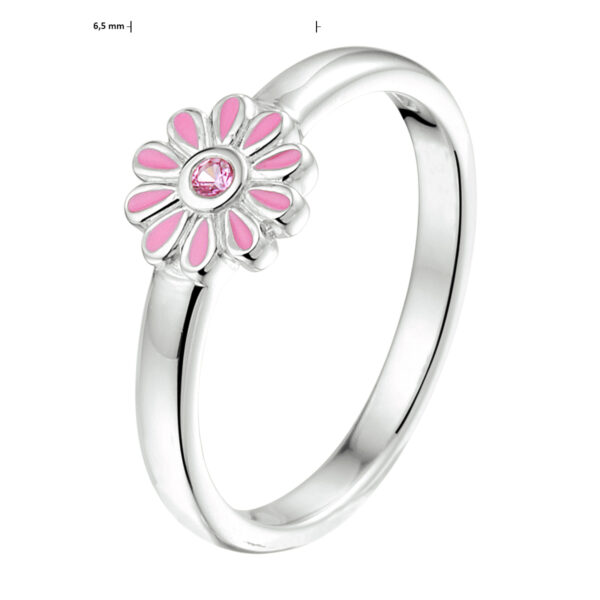 ring bloem roze zirkonia zilver gerhodineerd - Afbeelding 2