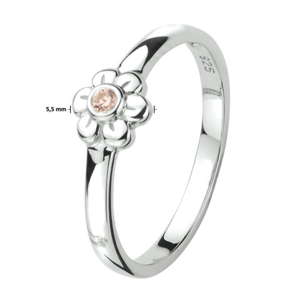 ring bloem roze zirkonia zilver gerhodineerd - Afbeelding 3
