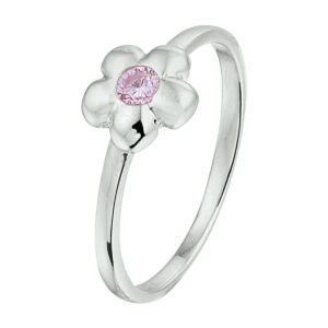 ring bloem roze zirkonia zilver gerhodineerd