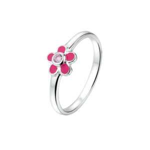 ring bloem en zirkonia zilver gerhodineerd