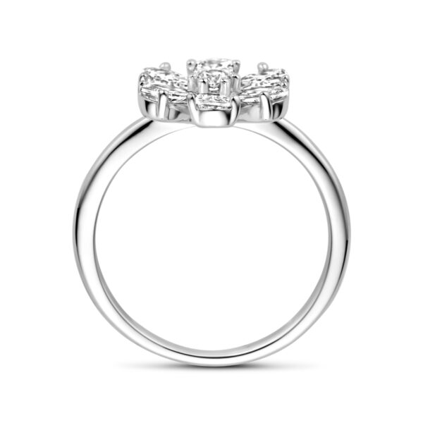 ring bloem wit zirkonia zilver gerhodineerd - Afbeelding 3