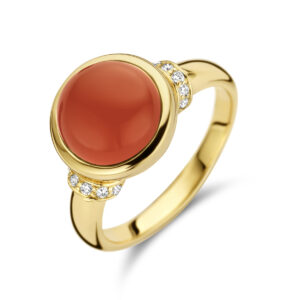 ring carneool en diamant 0.08ct h si 14K geelgoud