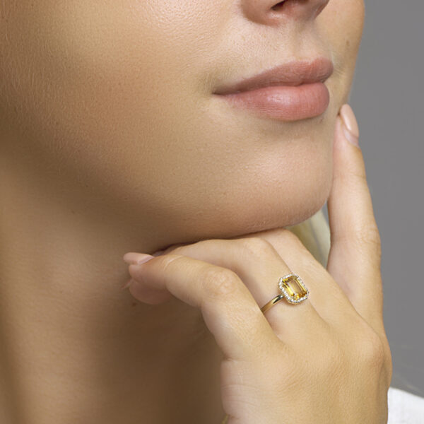 ring citrien en diamant 0.10ct h si 14K geelgoud - Afbeelding 2