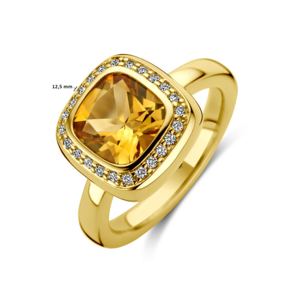 ring citrien en diamant 0.14ct h si halo 14K geelgoud - Afbeelding 5