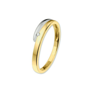 ring diamant 0.02ct h si 14K bicolor goud geel/wit