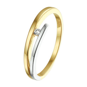 ring diamant 0.03ct h si 14K bicolor goud geel/wit