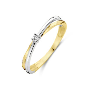 ring diamant 0.03ct h si 14K bicolor goud geel/wit