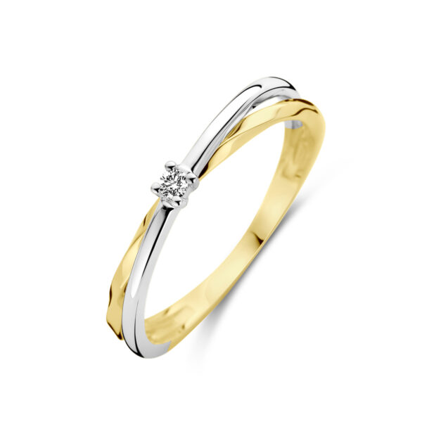 ring diamant 0.03ct h si 14K bicolor goud geel/wit