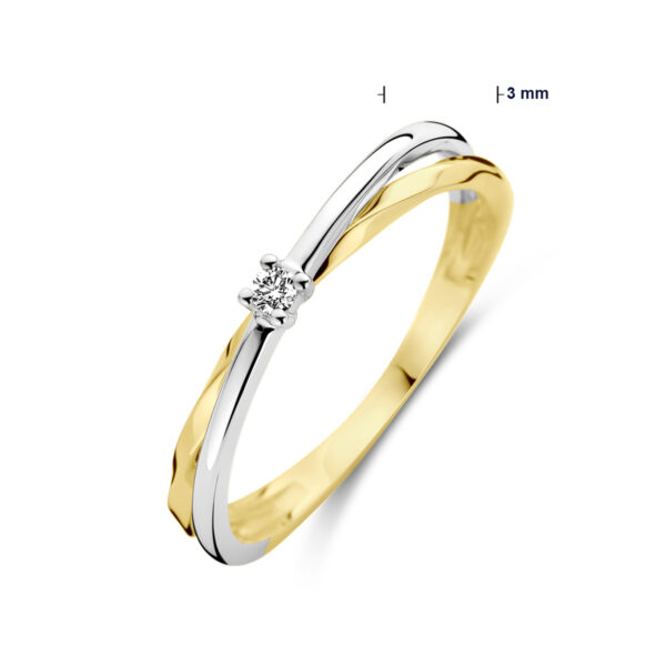 ring diamant 0.03ct h si 14K bicolor goud geel/wit - Afbeelding 3