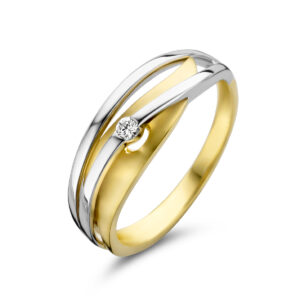 ring diamant 0.04ct h si 14K bicolor goud geel/wit