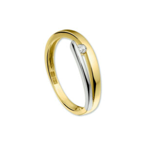 ring diamant 0.05ct h si 14K bicolor goud geel/wit