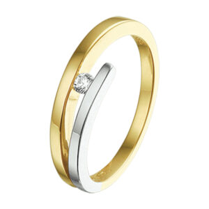 ring diamant 0.05ct h si 14K bicolor goud geel/wit