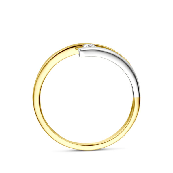 ring diamant 0.05ct h si 14K bicolor goud geel/wit - Afbeelding 3