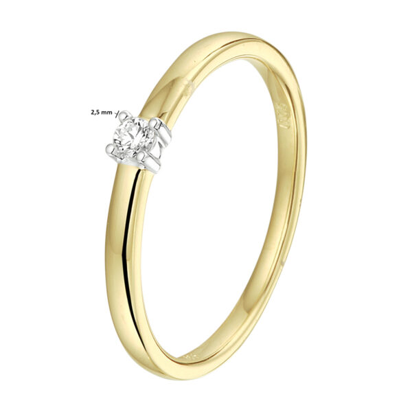 ring diamant 0.05ct h si 14K bicolor goud geel/wit - Afbeelding 4