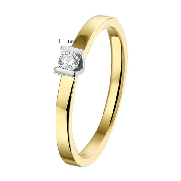 ring diamant 0.075ct h si 14K bicolor goud geel/wit - Afbeelding 4