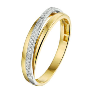 ring diamant 0.08ct h si 14K bicolor goud geel/wit