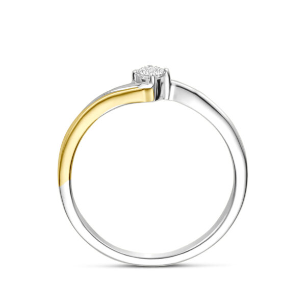 ring diamant 0.10ct h si 14K bicolor goud geel/wit - Afbeelding 3