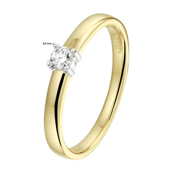 ring diamant 0.10ct h si 14K bicolor goud geel/wit - Afbeelding 4