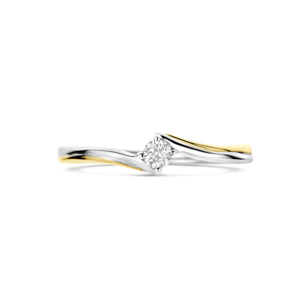 ring diamant 0.10ct h si 14K bicolor goud geel/wit - Afbeelding 4