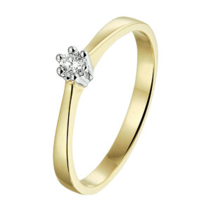ring diamant 0.10ct h si 14K bicolor goud geel/wit