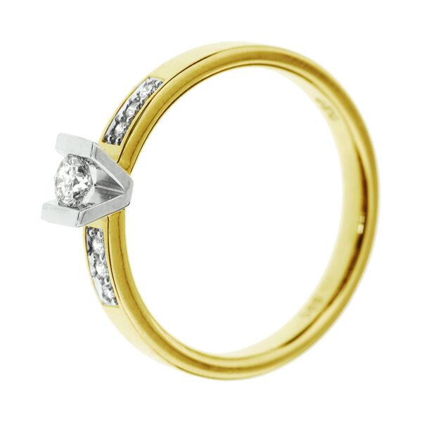 ring diamant 0.12ct h si 14K bicolor goud geel/wit - Afbeelding 3