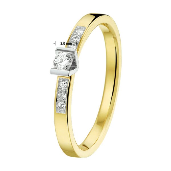 ring diamant 0.12ct h si 14K bicolor goud geel/wit - Afbeelding 4